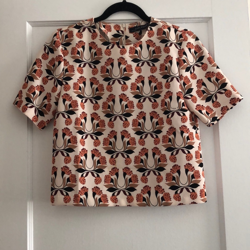 Zara Patterned Short Sleeve Blouse